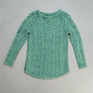 L.L. Bean Signature Cable Knit Sweater M Green Cotton Side Zip